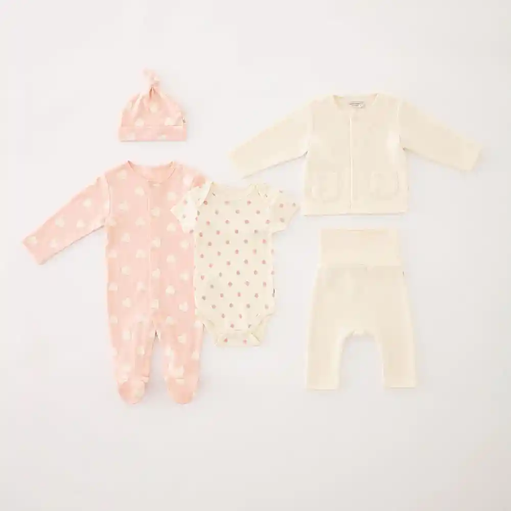 Set Gorro + Body + Pijama + Buzo + Pantalón Bebita New Born Niña Baby Fresh Talla 0-0m