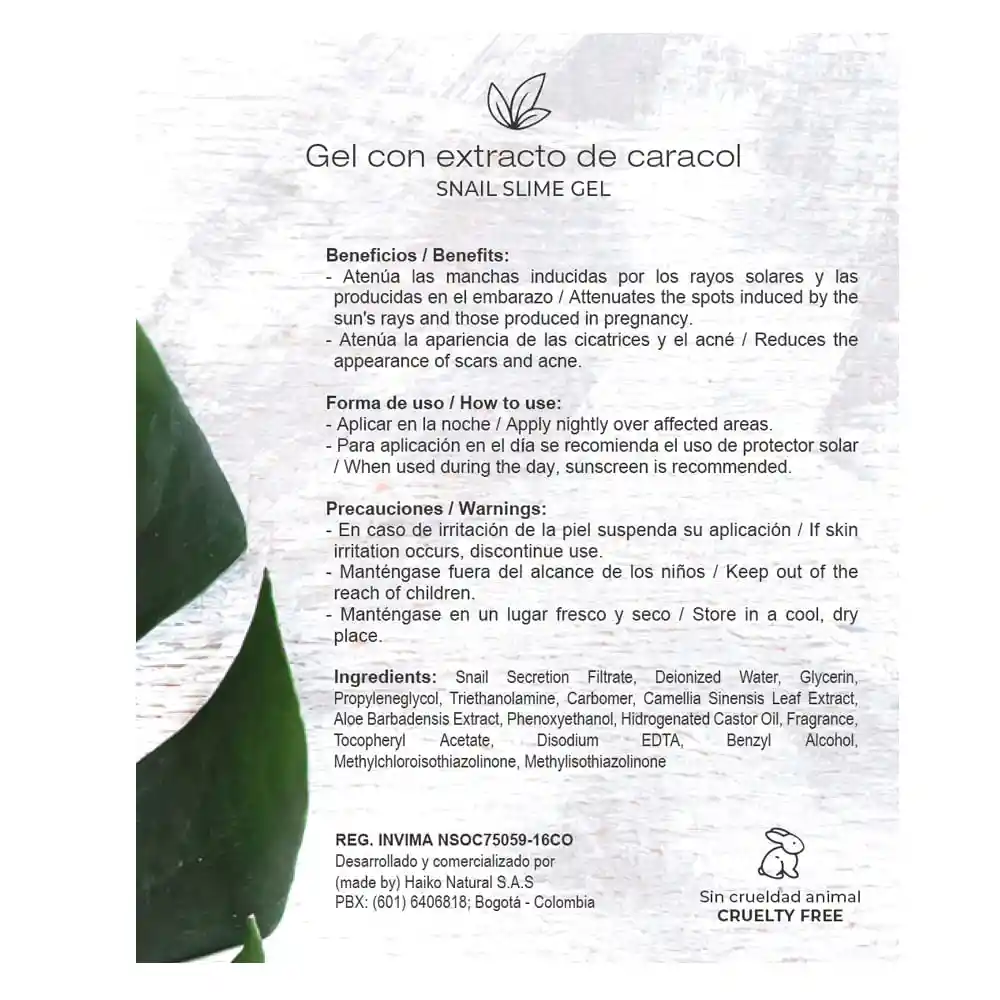 Gel Extracto de Caracol Haiko X 12und