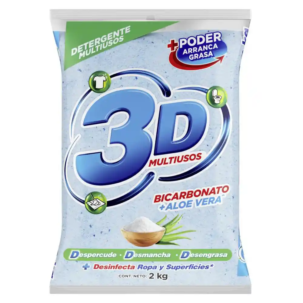 3D Detergente en Polvo Multiusos Bicarbonato + Aloe Vera