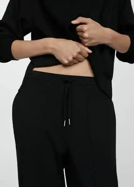 Pantalón Pique Negro Talla XS Mujer Mango