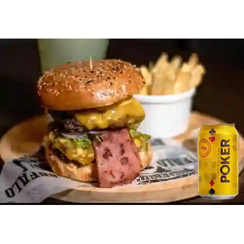 Combo Buffalo Doble Carne + Cerveza Poker Lta 330ml