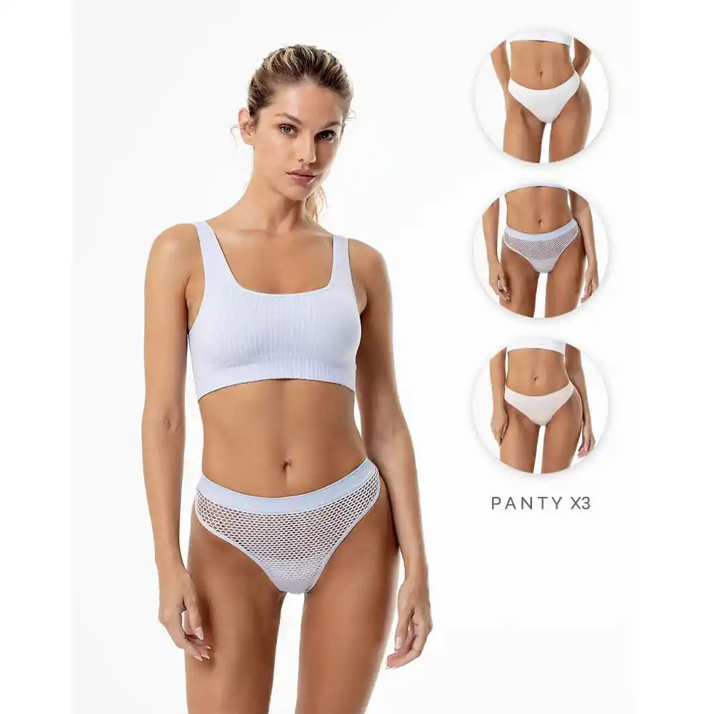 Panty Tipo Brasilera de Tiro Medio en Seamles Femenino Lujuygef Talla L