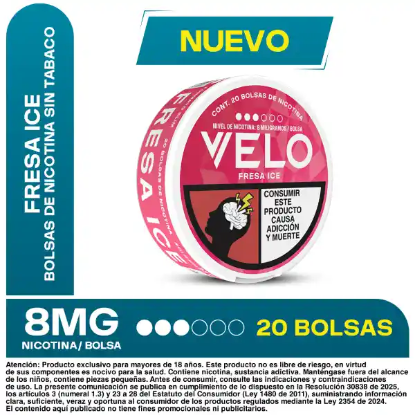 VELO Bolsas de Nicotina Fresa Ice 8MG
