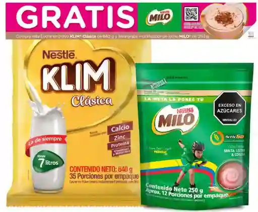 Leche Klim en Polvo Clasica Gratis Milo (840 Gr)