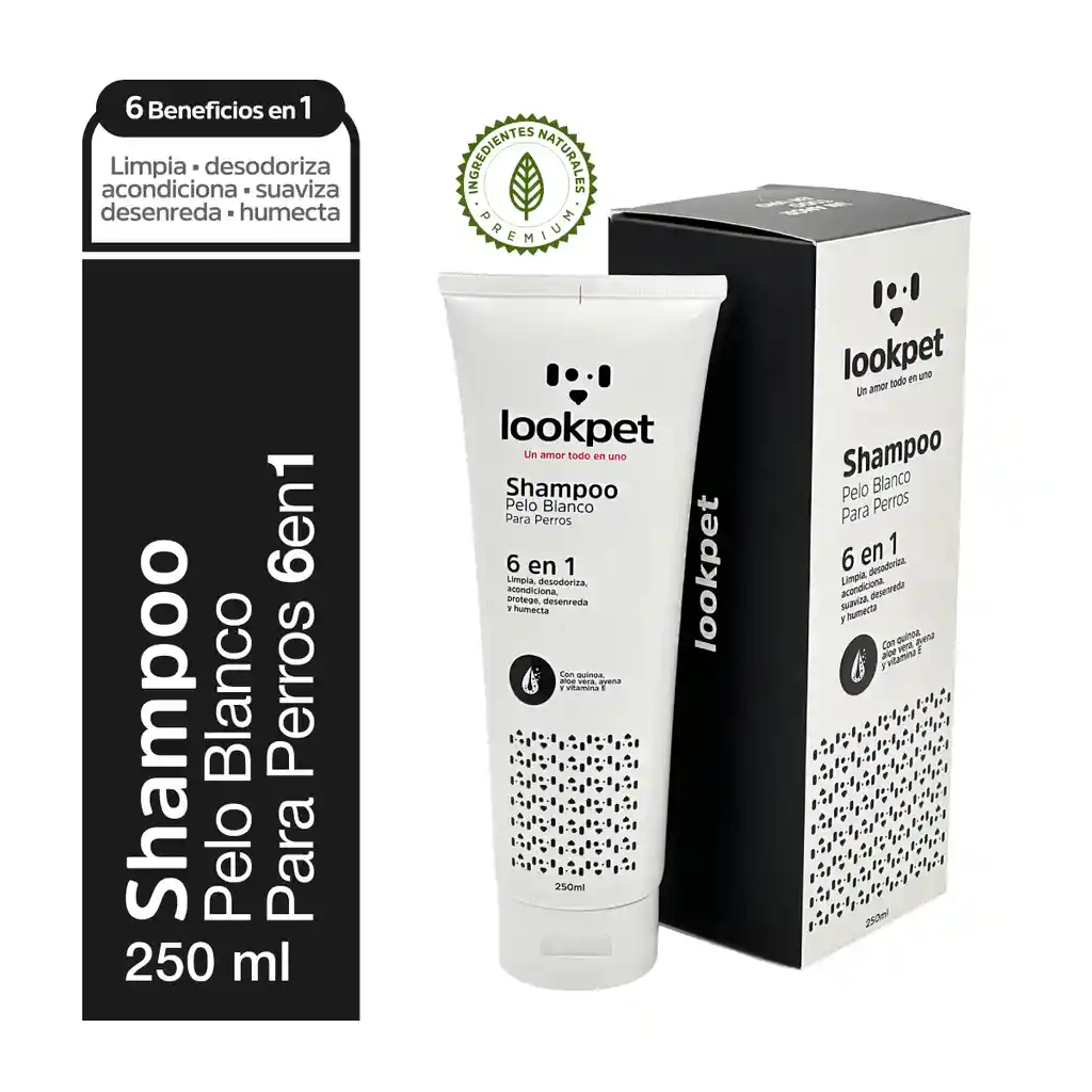 Lookpet Shampoo Pelo Blanco Para Perros 6 En 1 - 250ml