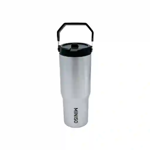 Vaso de Acero Con Asa Serie Silver Gray Miniso