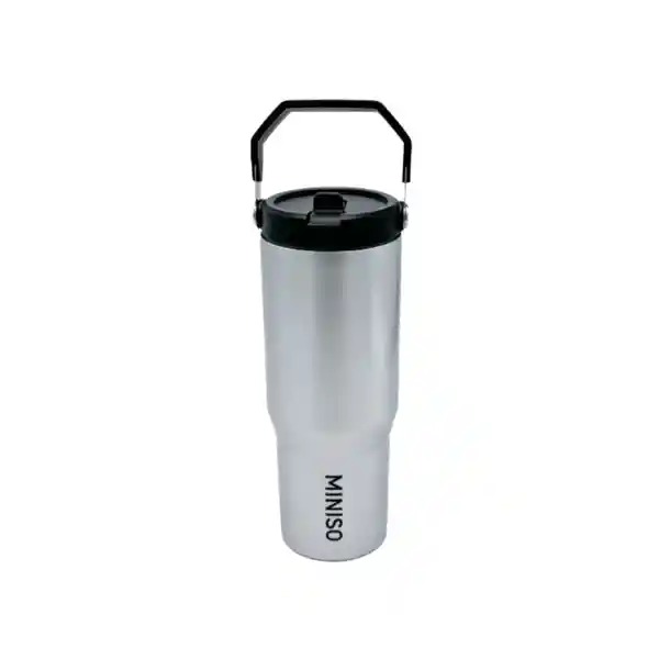 Vaso de Acero Con Asa Serie Silver Gray Miniso