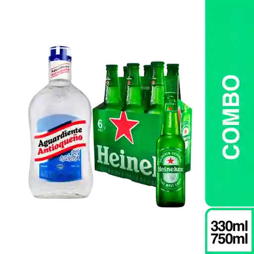 Combo Antioqueño Aguardiente Sin Azúcar + Heineken Botella 6 Und