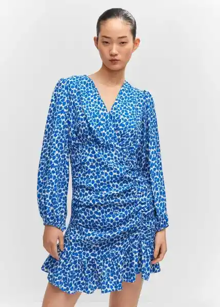 Vestido Fresa Azul Talla S Mujer Mango