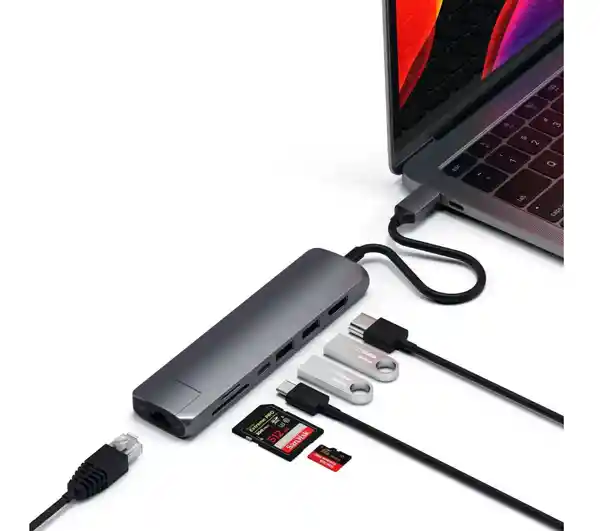 Satechi Adaptador Slim USB-C Ethernet HDMI 2 USB-A Gris Espacial