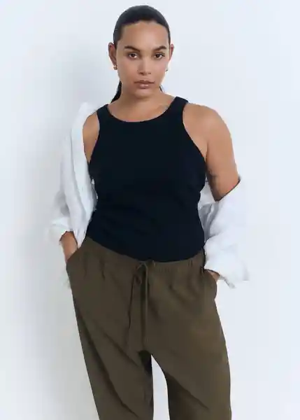 Pantalón Fluido Khaki Talla L Mujer Mango