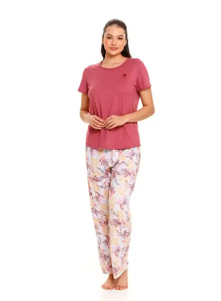 Pijama Pantalón Largo Estamp Hojas L-vinotinto
