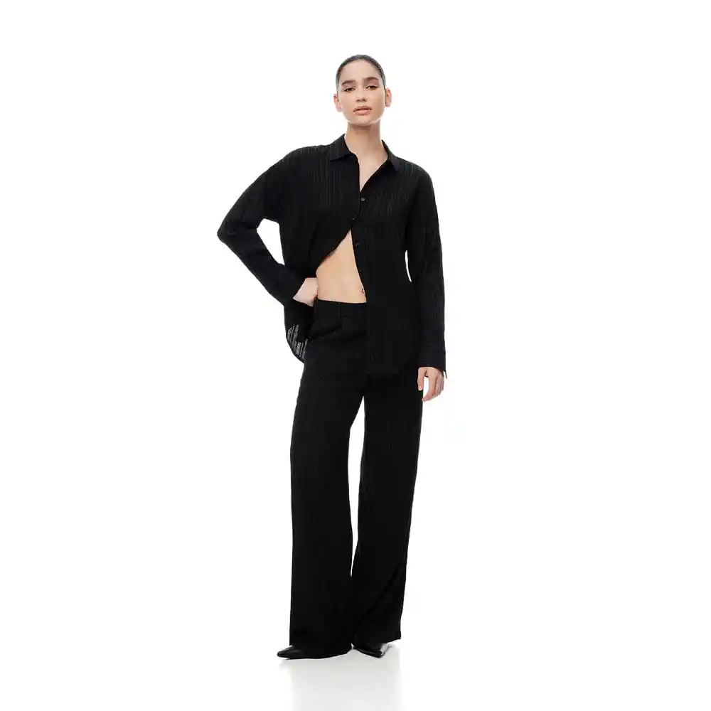 Pantalon Tiro Alto Con Bolsillos Tejido Plano Femenino Laniq Gef Talla S
