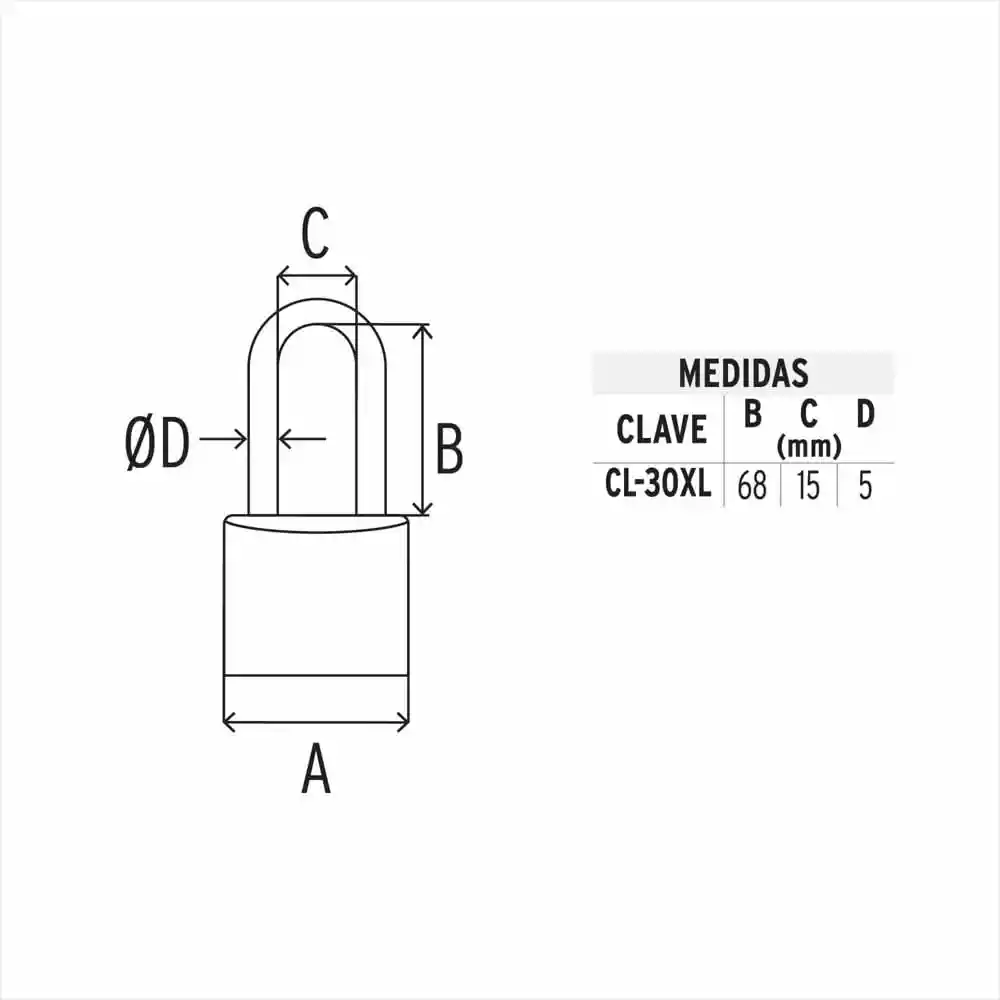 Candado De 30 Mm Tipo Italiano Con Gancho Largo Y 2 Llaves Hermex