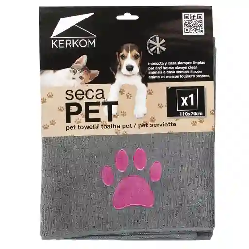 Toalla Para Secar Mascotas 110x70x0.8 Cm Gris Kerkom