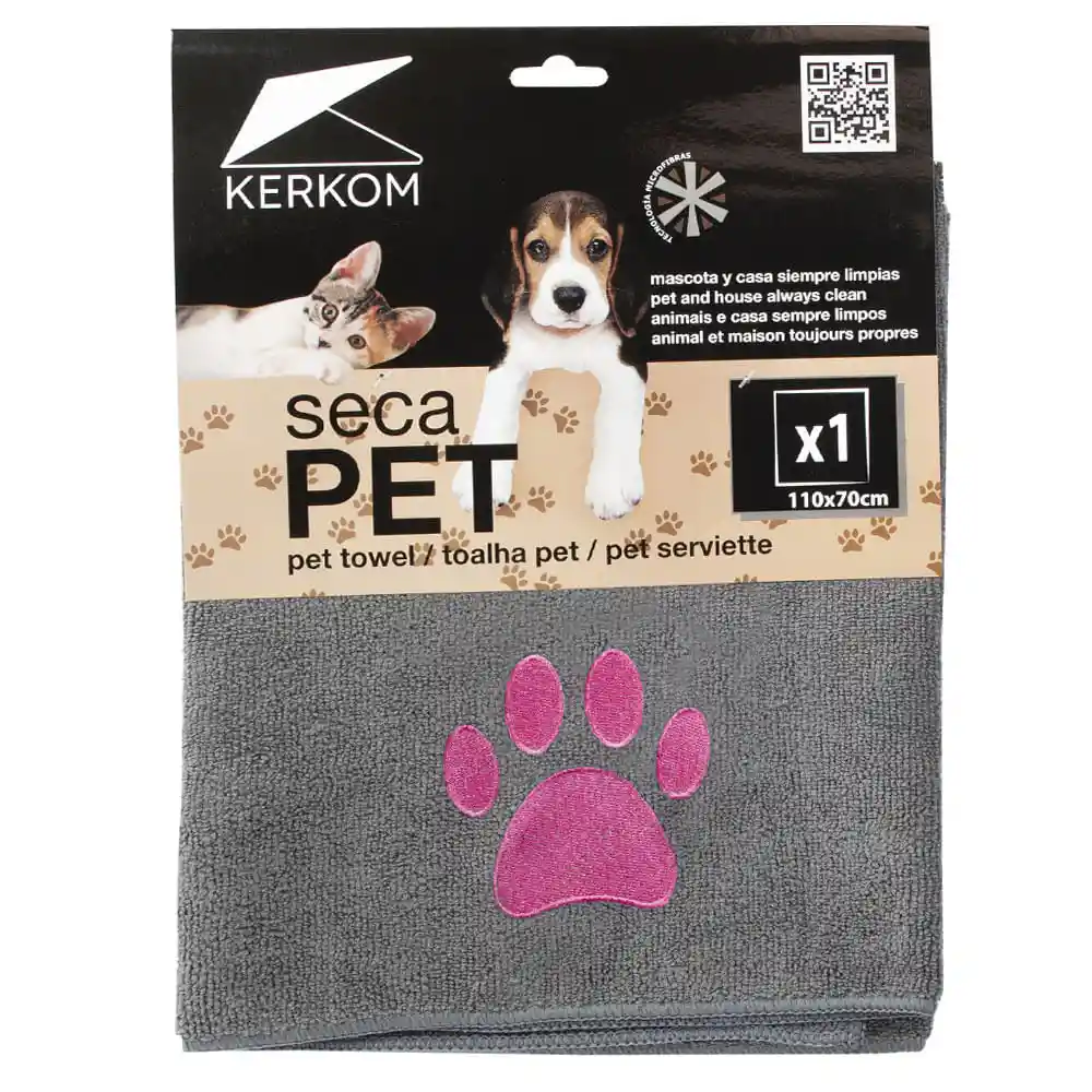 Toalla Para Secar Mascotas 110x70x0.8 Cm Gris Kerkom