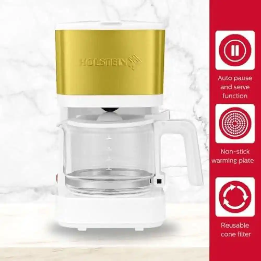 Cafetera Holstein Housewares 5 Tazas Antiadherente Color Blanco y