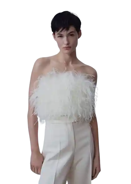 Top Feather Offwhite Talla S Mujer Mango