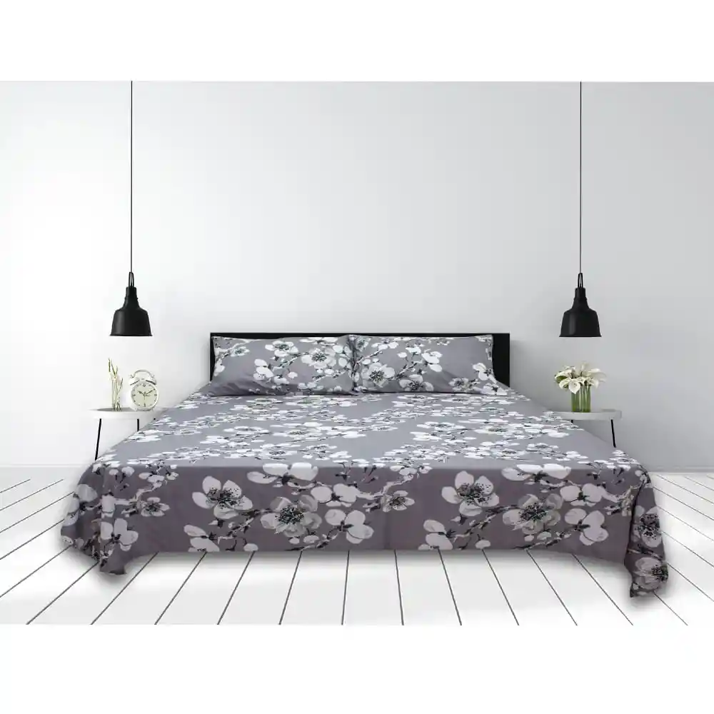 Sábana Cama King Estampado Floral Gris