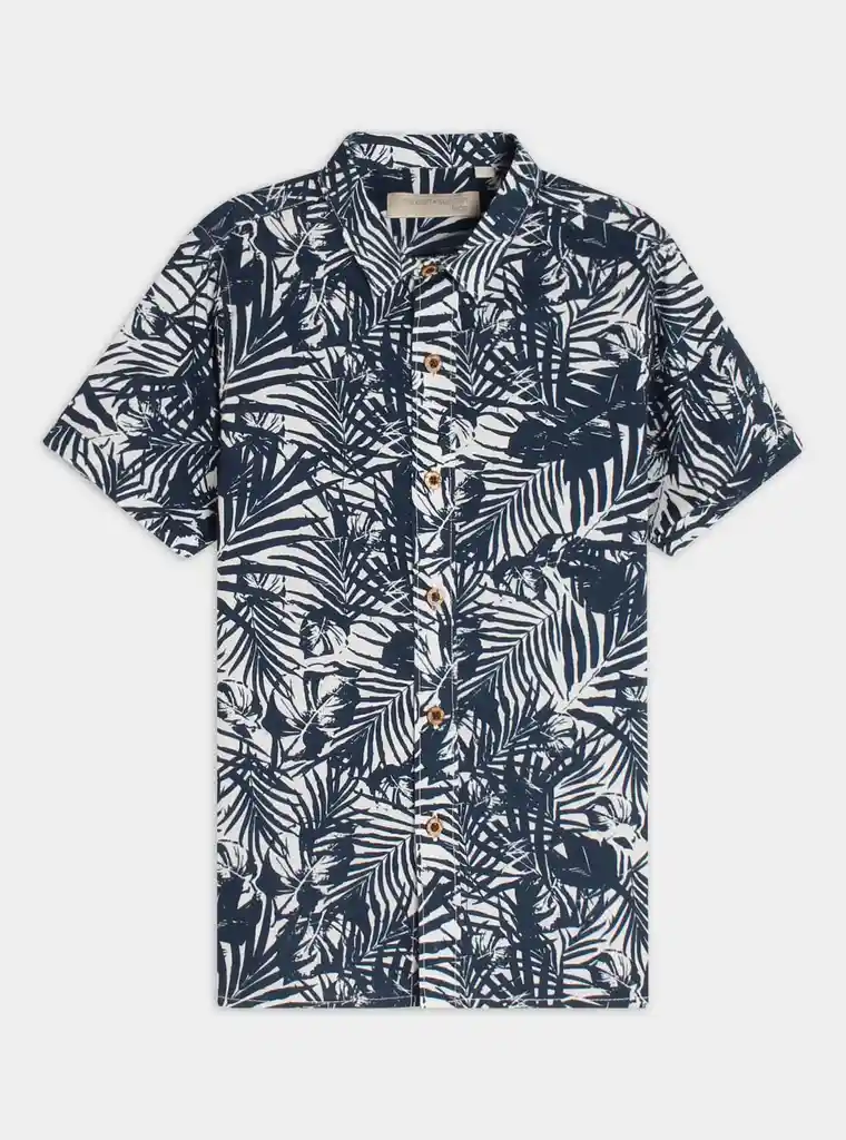 Camisa Manga Corta Niño Multihojas Talla 8 Azul