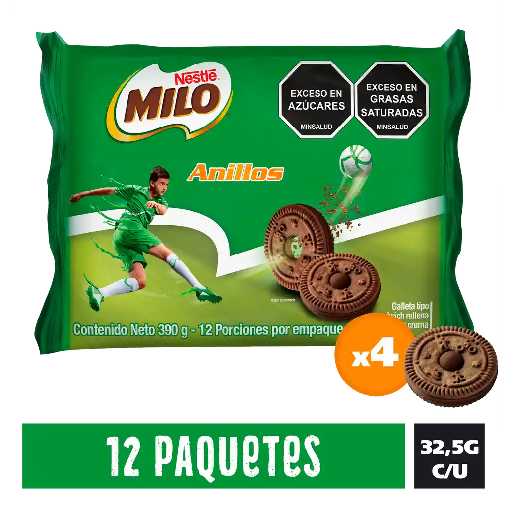 Galletas MILO Anillos rellenas con crema 12 Unds x 390g