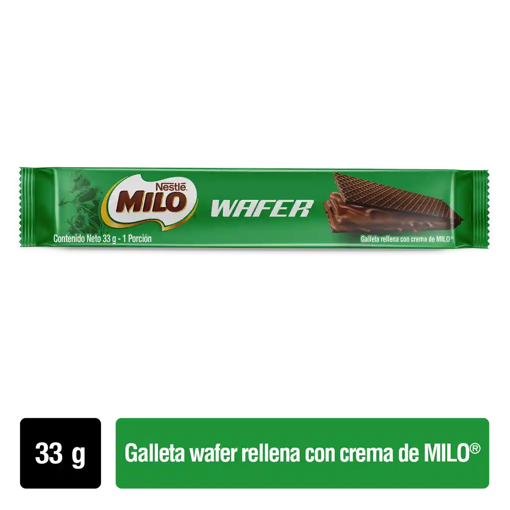 Galleta wafer de chocolate, rellena de crema de MILO 33 gr