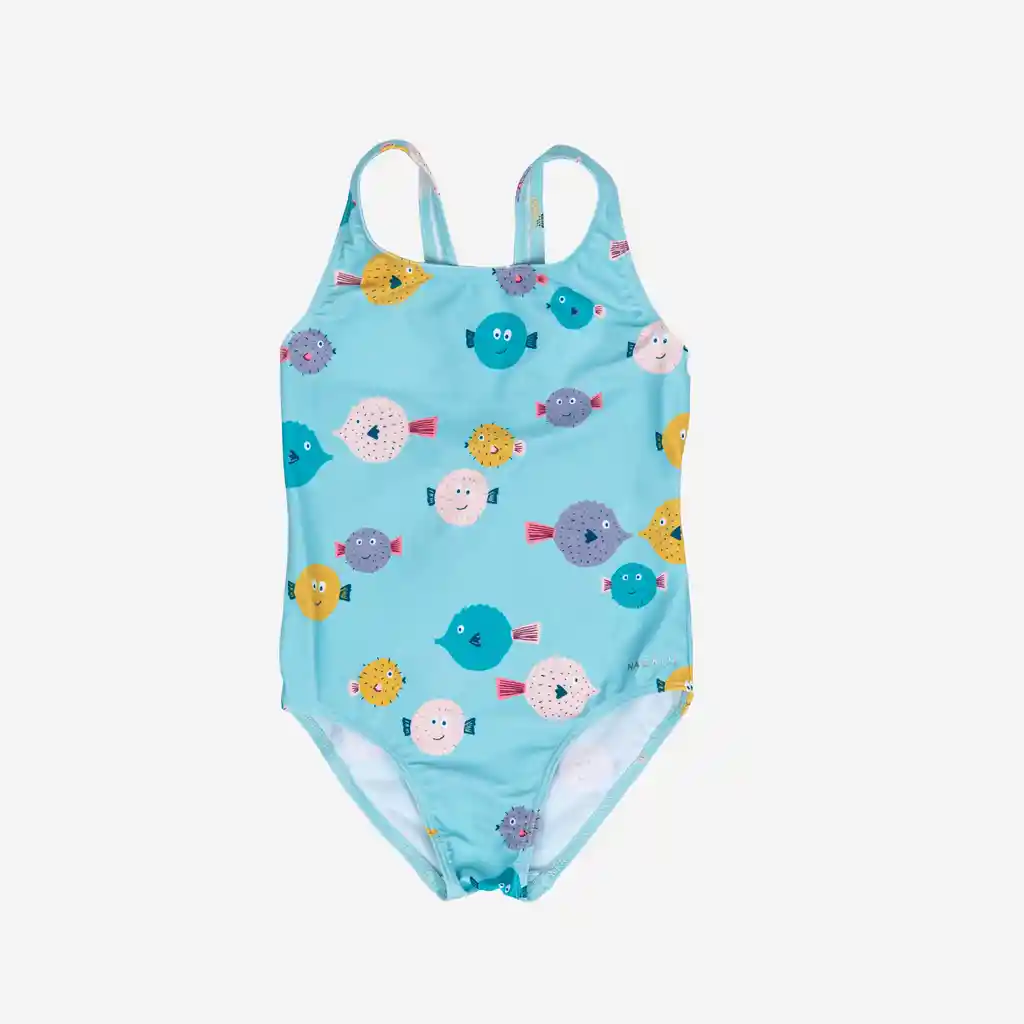 Vestido de Baño Enterizo de Natación Especial Para Pañal Para Niñas - Azul