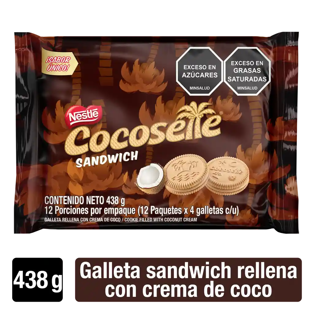 Galletas COCOSETTE Sándwich rellenas con crema de coco 12 Unds x 438g