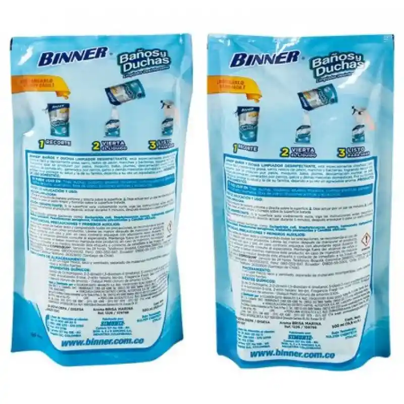 Binner Limpiador de Baños y Duchas 2 Repuestos Doypack 500 mL