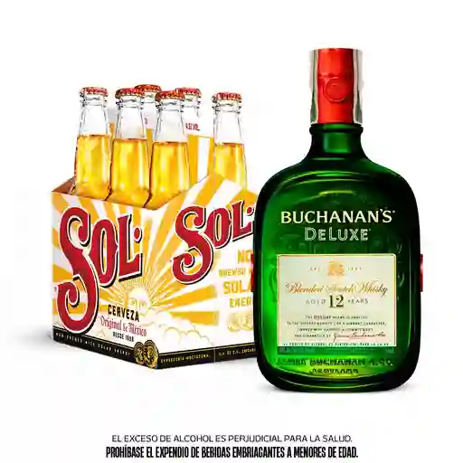 Six Pack Cerveza Sol Botella 330 Ml + Buchanan´S 12 Years Deluxe 750 Ml