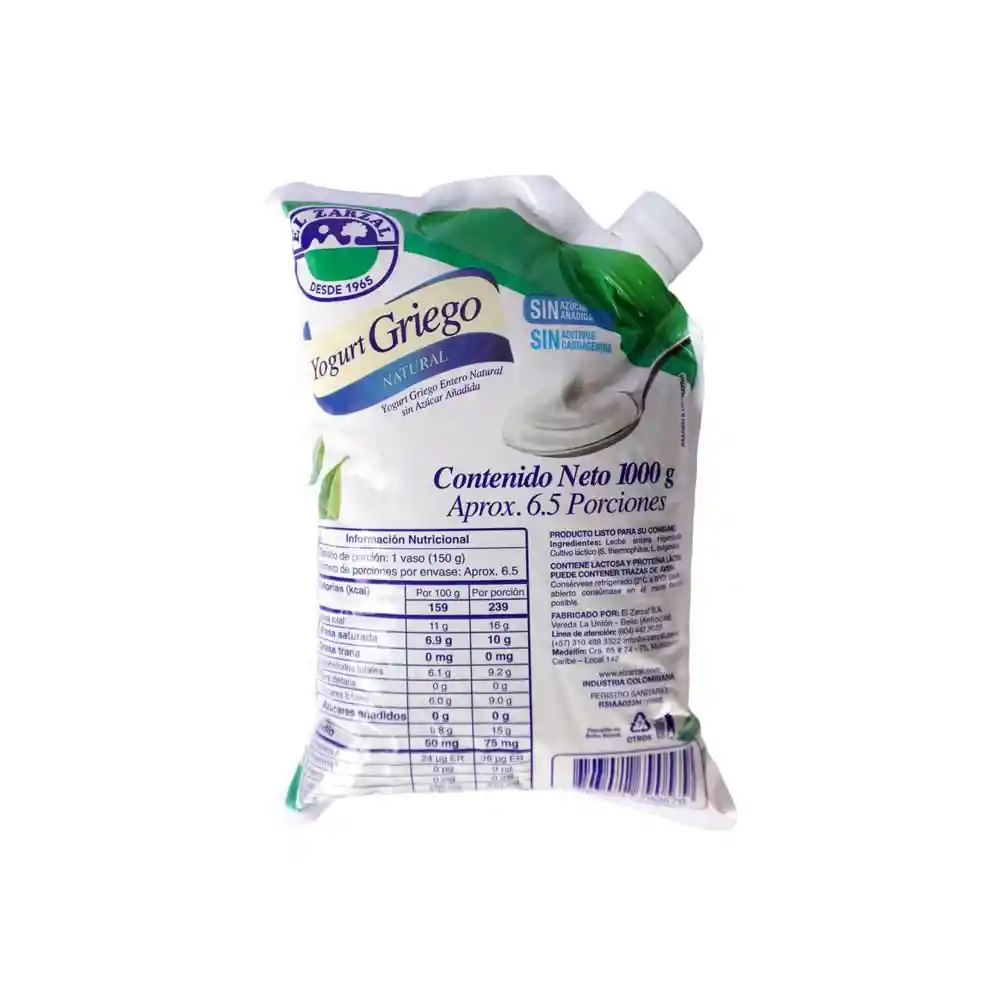 Yogurt El Zarzal Griego Natural (1000 Gr)
