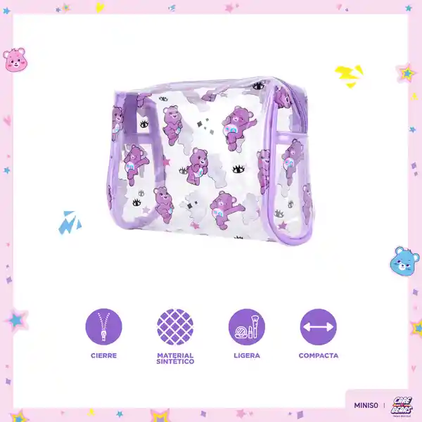 Cosmetiquera Care Bears Transparente Multi Print Morado Miniso