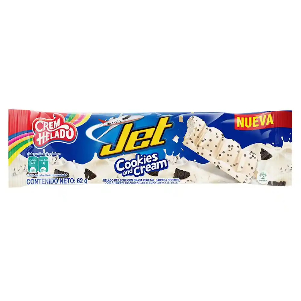 Crem Helado Paleta Jet Sabor a Cookies and Cream 