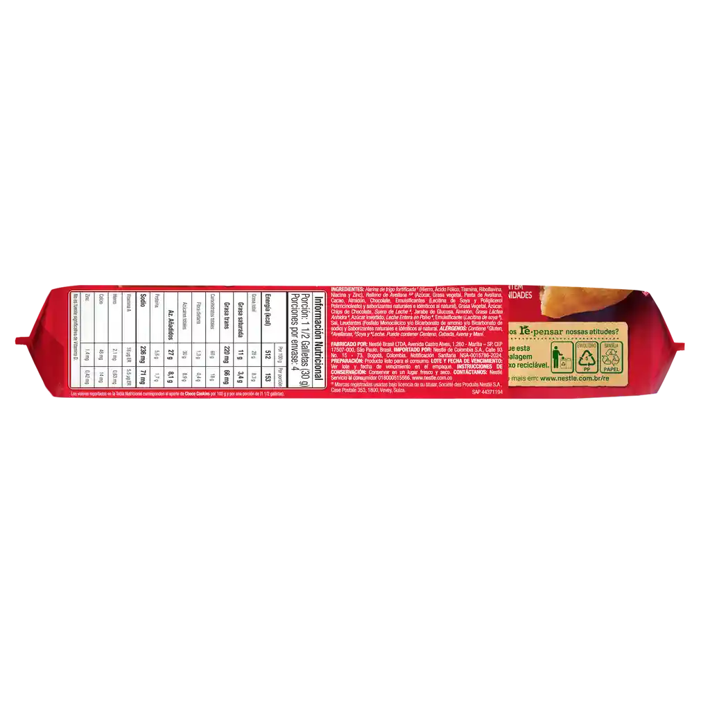 Galletas Choco Cookies NESTLÉ rellenas de avellana y chips x 120g
