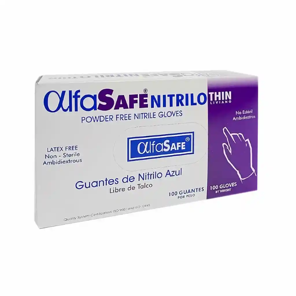 Nitrilo Guanteazul Thin Alfasafe ( S ) X 100 Und.