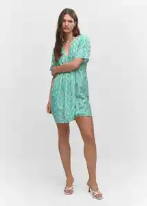 Vestido Flora Turquesa Talla L Mujer Mango