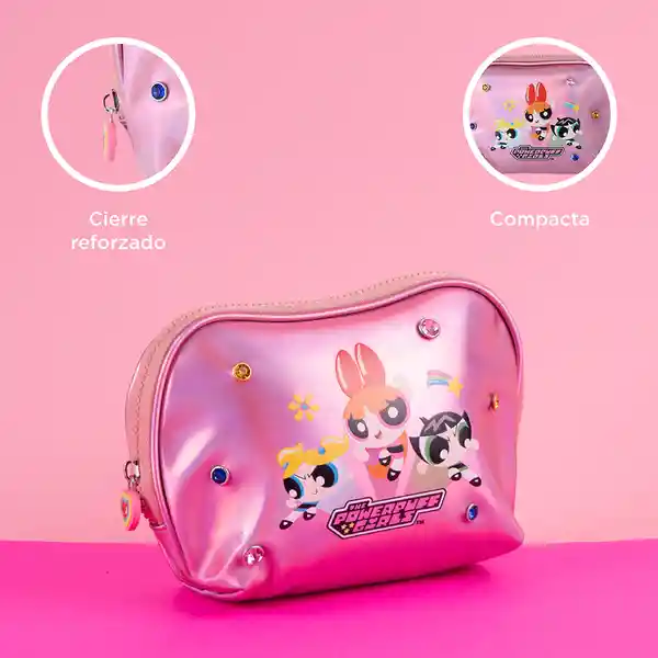 Cosmetiquera Metalizada Las Chicas Superpoderosas Rosa Miniso