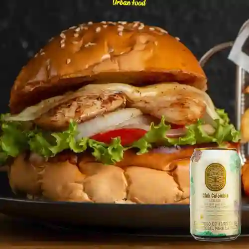 Combo Hamburguesa de Pollo +Club col. Dorada 330 ml