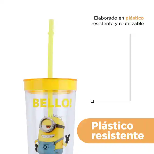 Vaso de Plástico Con Pitillo Amarillo Colección Minions Miniso