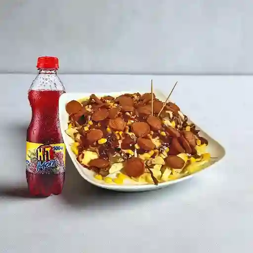 Salchipapa Mixta + Jugo Hit