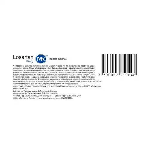 Mk Losartán (100 mg) 30 Tabletas