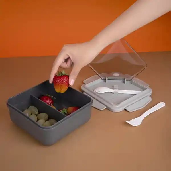 Contenedor de Comida Con 2 Compartimentos Gris 1100 mL Miniso