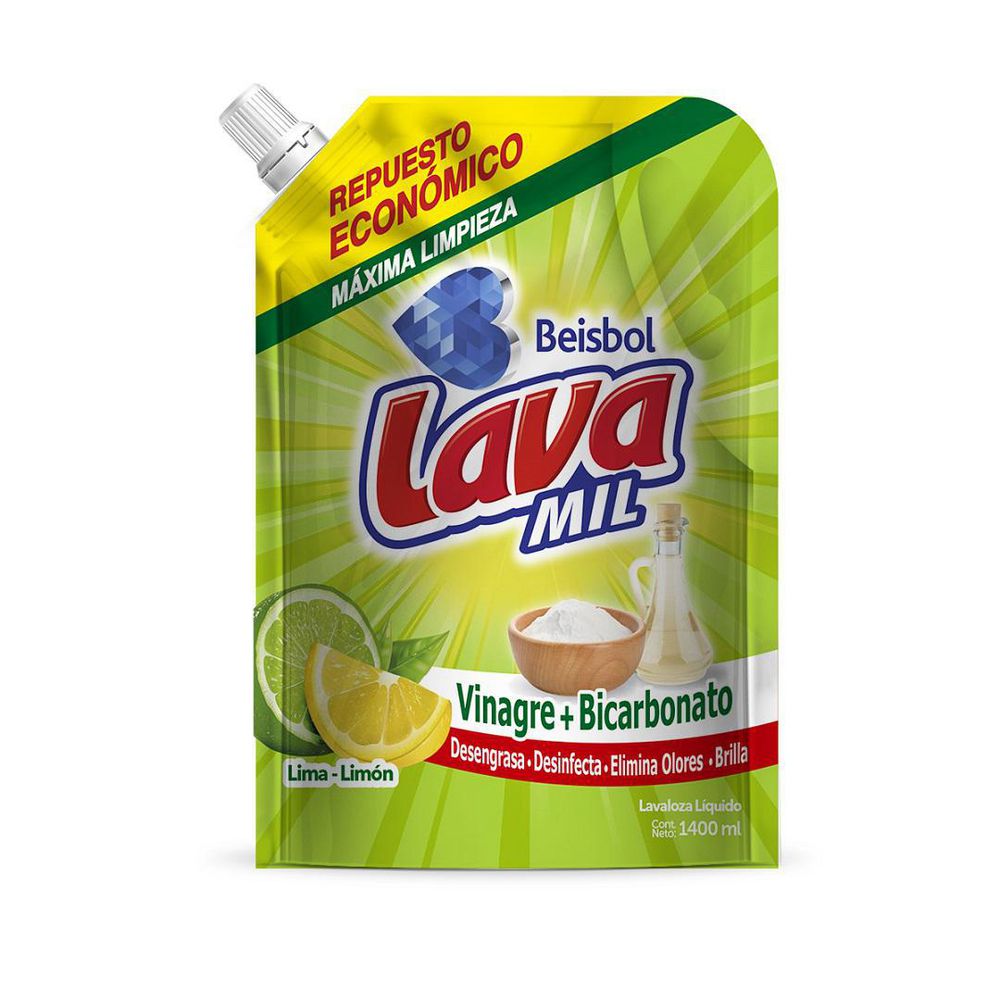 Beisbol Lavamil Jabón Lava Loza con Bicarbonato y Vinagre 1400 ml