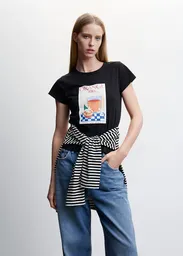 Camiseta Dine Negro Talla L Mujer Mango