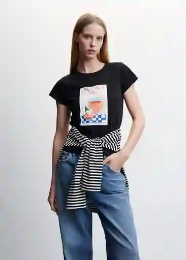 Camiseta Dine Negro Talla L Mujer Mango