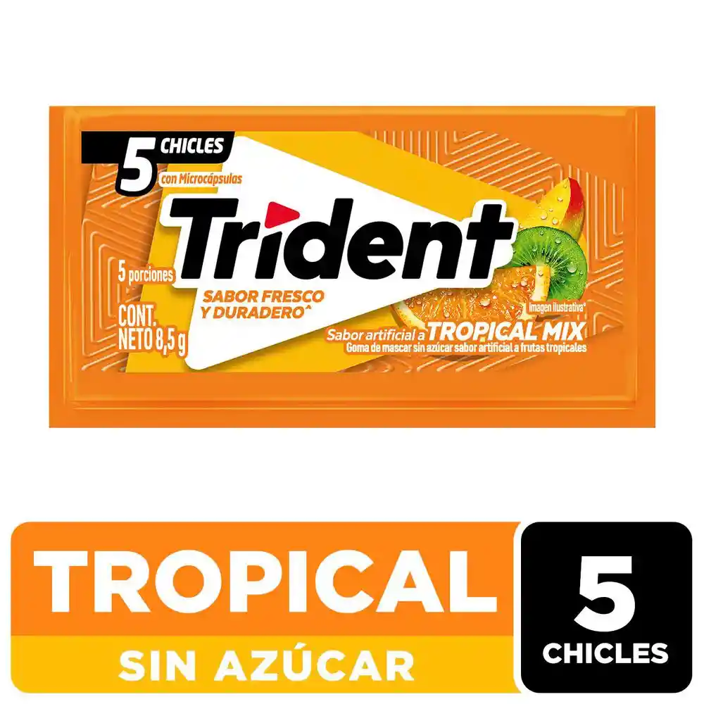 Chicle Trident Sin Azúcar Sabor Tropical(8.5 Gr)