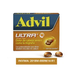 Advil Ultra Alivio de Los Dolores de Cabeza Severos Como la Migraña Ibuprofeno x 10 Caps