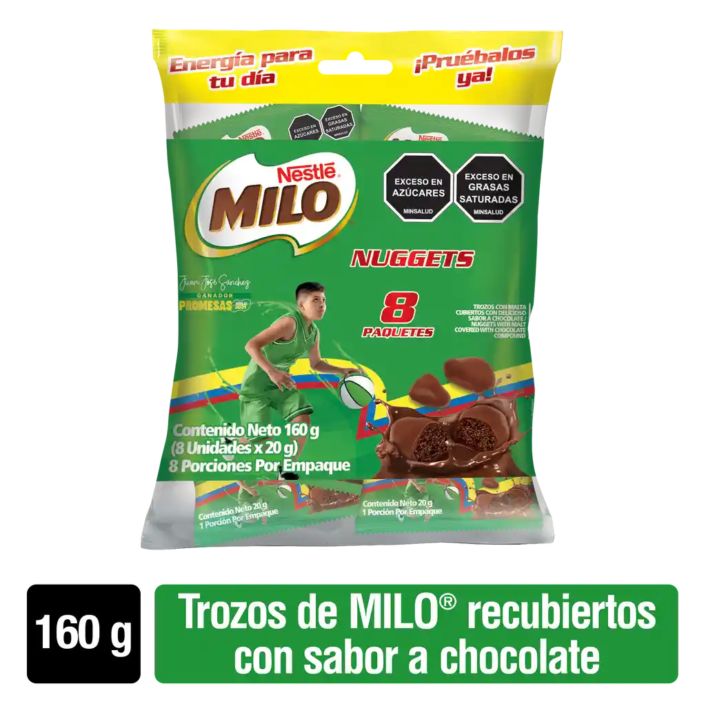 MILO NUGGETS cubiertos con sabor a chocolate 8 Unds x 160g