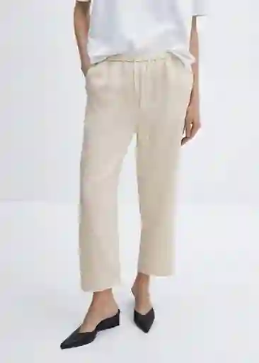 Pantalón Linen Crudo Talla XL Mujer Mango