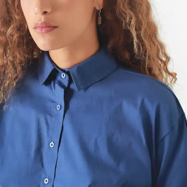 Blusa Cuello Camisero Manga Corta Azul Talla M 727525